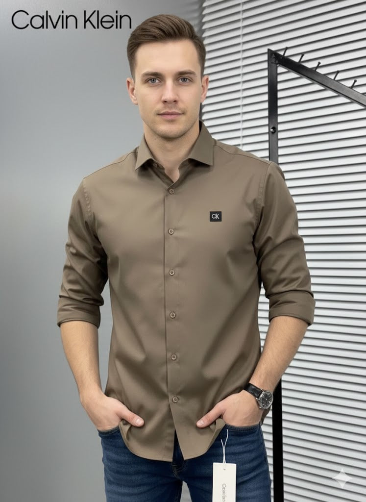 CALVIN KLIEN || Men’s Slim-Fit Liquid Cotton Dress Shirt – Premium Long Sleeve Button-Down