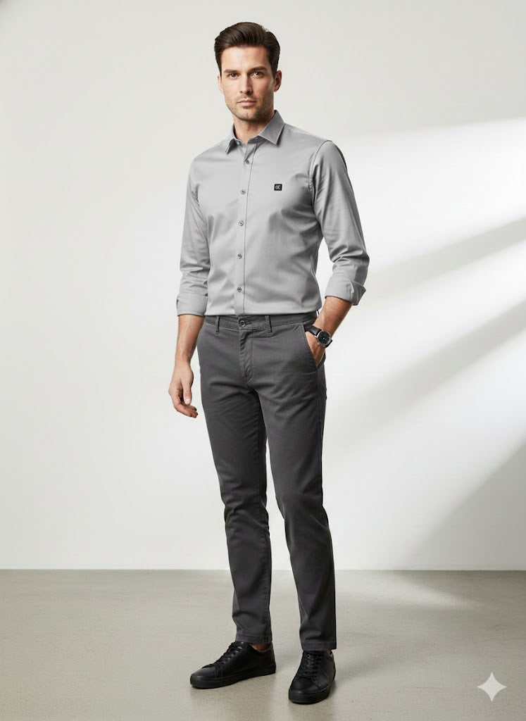 CALVIN KLIEN || Men’s Slim-Fit Liquid Cotton Dress Shirt – Premium Long Sleeve Button-Down