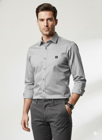 CALVIN KLIEN || Men’s Slim-Fit Liquid Cotton Dress Shirt – Premium Long Sleeve Button-Down