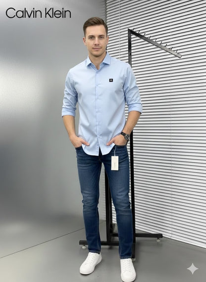 CALVIN KLIEN || Men’s Slim-Fit Liquid Cotton Dress Shirt – Premium Long Sleeve Button-Down