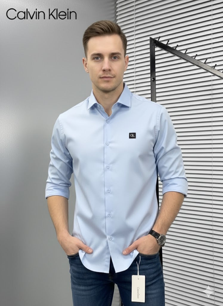 CALVIN KLIEN || Men’s Slim-Fit Liquid Cotton Dress Shirt – Premium Long Sleeve Button-Down