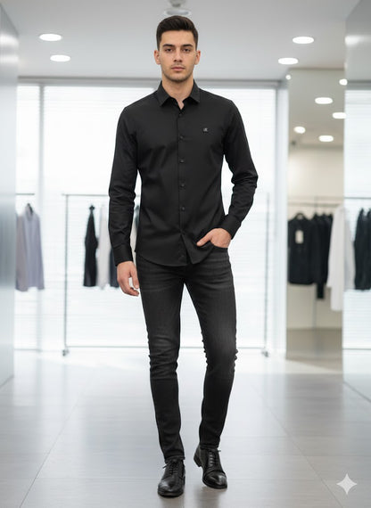 CALVIN KLIEN || Men’s Slim-Fit Liquid Cotton Dress Shirt – Premium Long Sleeve Button-Down