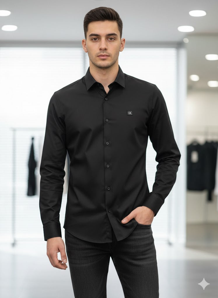 CALVIN KLIEN || Men’s Slim-Fit Liquid Cotton Dress Shirt – Premium Long Sleeve Button-Down
