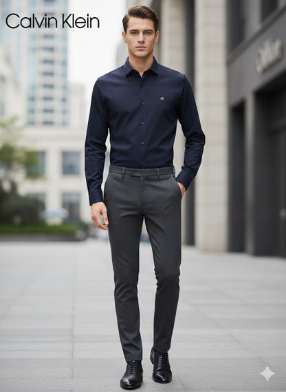 CALVIN KLIEN || Men’s Slim-Fit Liquid Cotton Dress Shirt – Premium Long Sleeve Button-Down