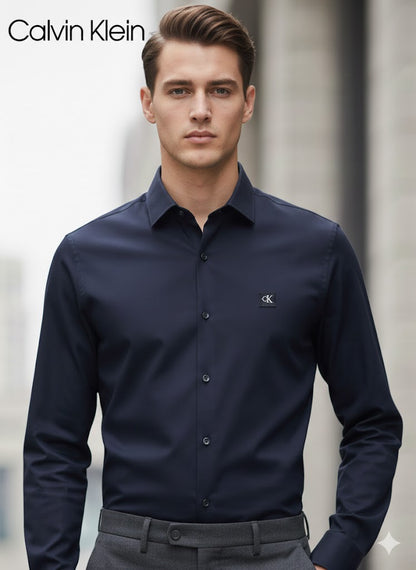 CALVIN KLIEN || Men’s Slim-Fit Liquid Cotton Dress Shirt – Premium Long Sleeve Button-Down