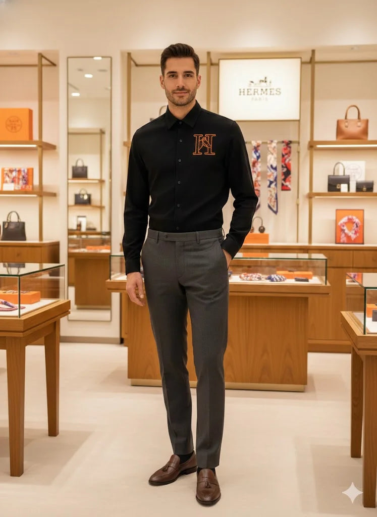 HERMES || "H-Equus" Signature Embroidered Button-Down – Limited Edition Luxury Dress Shirt