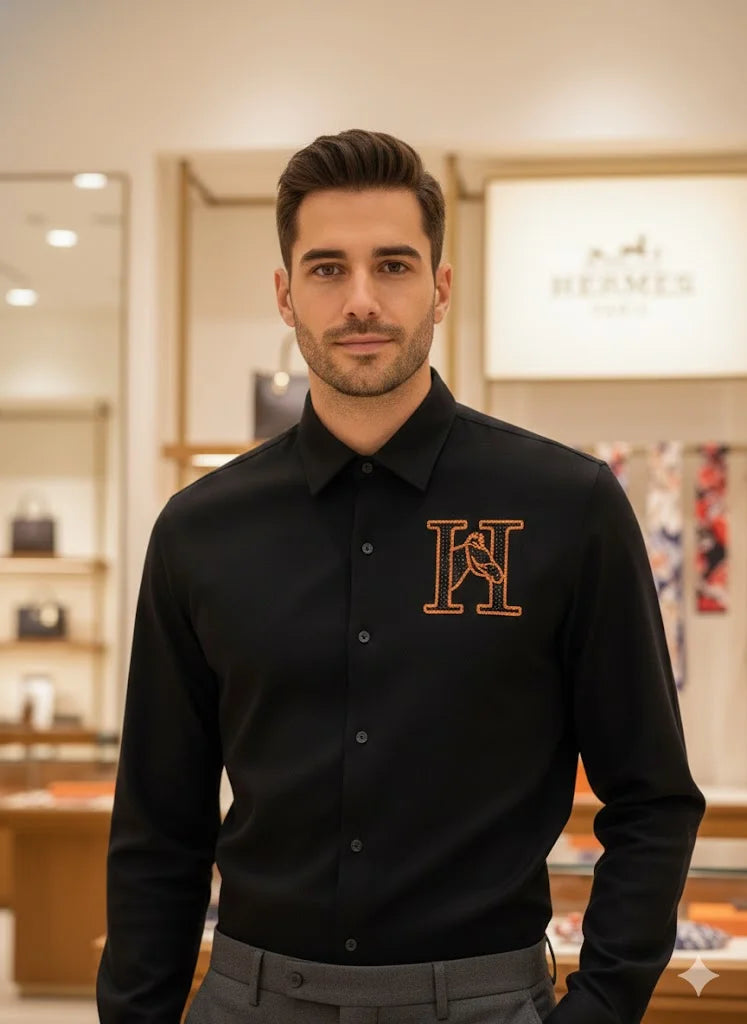 HERMES || "H-Equus" Signature Embroidered Button-Down – Limited Edition Luxury Dress Shirt FASHION MYST