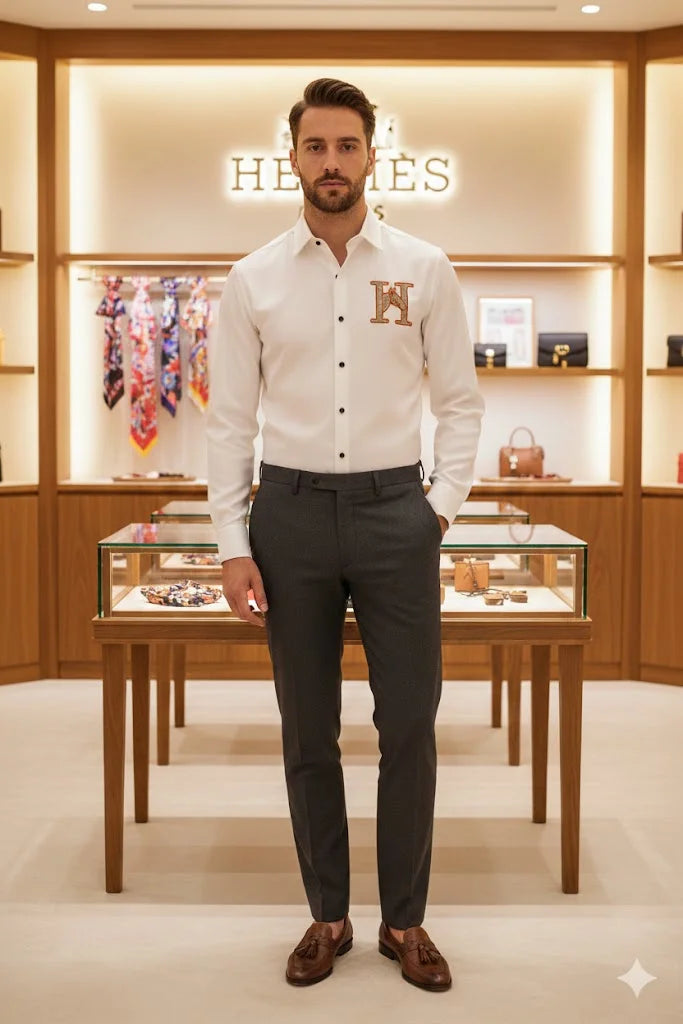 HERMES || "H-Equus" Signature Embroidered Button-Down – Limited Edition Luxury Dress Shirt