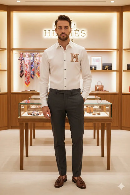 HERMES || "H-Equus" Signature Embroidered Button-Down – Limited Edition Luxury Dress Shirt