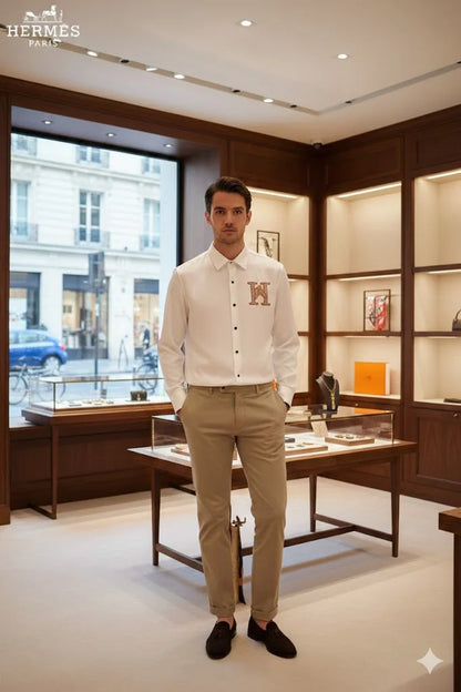 HERMES || "H-Equus" Signature Embroidered Button-Down – Limited Edition Luxury Dress Shirt