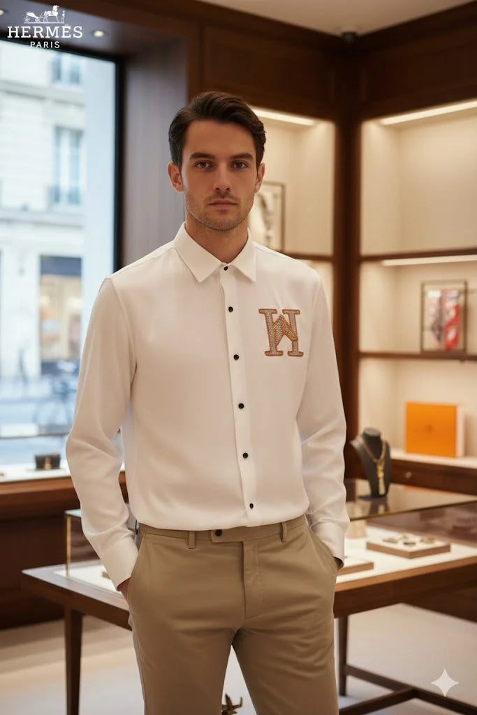 HERMES || "H-Equus" Signature Embroidered Button-Down – Limited Edition Luxury Dress Shirt