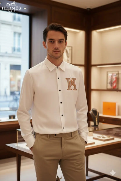 HERMES || "H-Equus" Signature Embroidered Button-Down – Limited Edition Luxury Dress Shirt