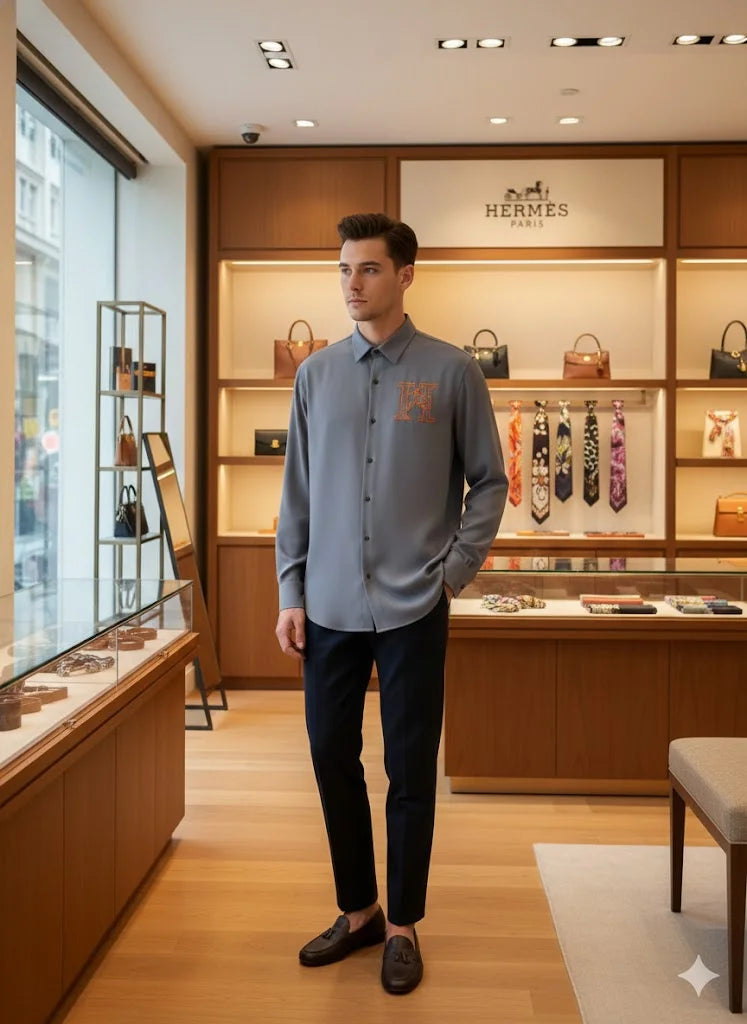 HERMES || "H-Equus" Signature Embroidered Button-Down – Limited Edition Luxury Dress Shirt