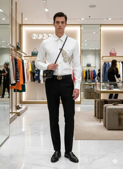 GUCCI || Men's Embroidered Butterfly Silk-Cotton Shirt – Limited Edition Crystal Embellished Button-Down