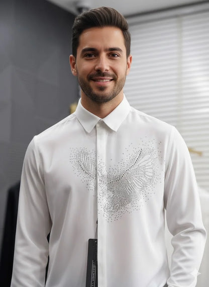 ARM*NI EXCH*NGE || Men's Studded Eagle Slim-Fit Button-Down Shirt – Available in Black & White