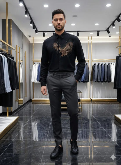 ARM*NI EXCH*NGE || Men's Studded Eagle Slim-Fit Button-Down Shirt – Available in Black & White