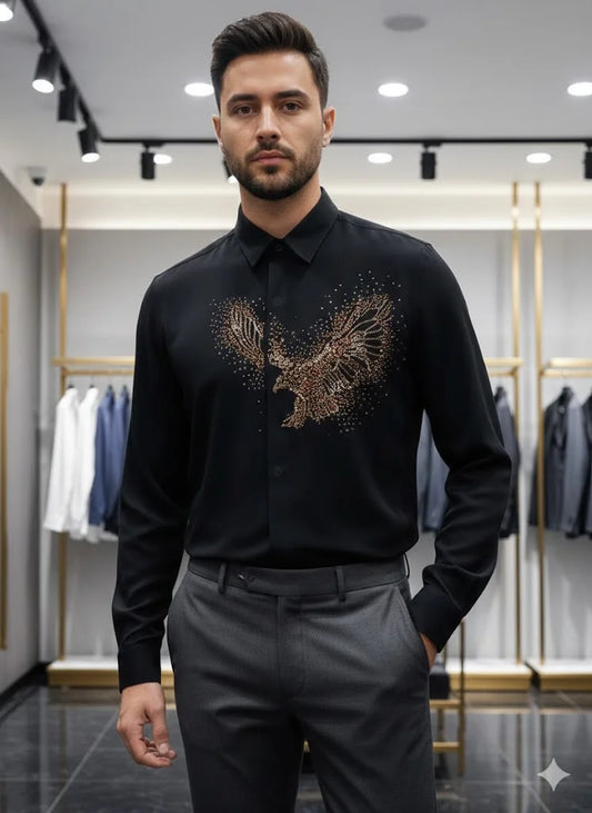ARM*NI EXCH*NGE || Men's Studded Eagle Slim-Fit Button-Down Shirt – Available in Black & White