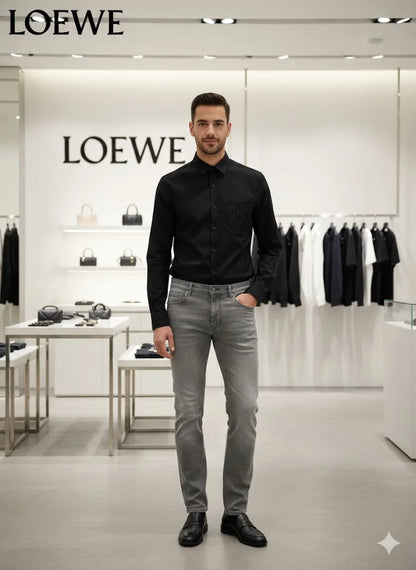 LOEWE || Men’s Anagram Embroidered Patch Pocket Button-Down Shirt