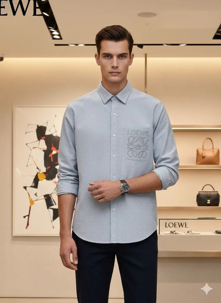 LOEWE || Men’s Anagram Embroidered Patch Pocket Button-Down Shirt