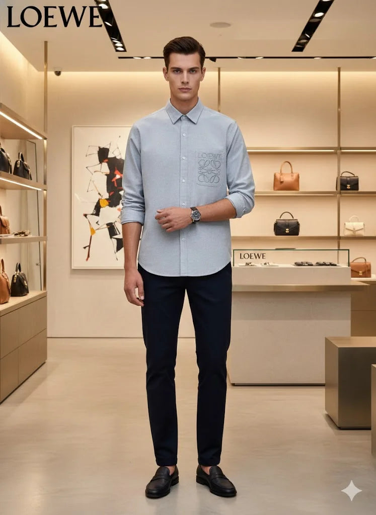 LOEWE || Men’s Anagram Embroidered Patch Pocket Button-Down Shirt