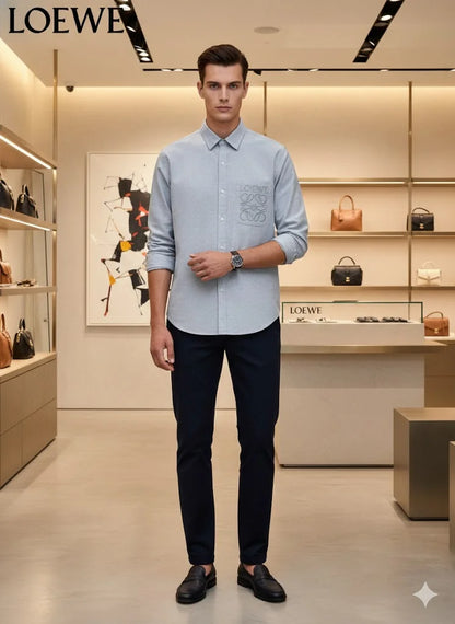 LOEWE || Men’s Anagram Embroidered Patch Pocket Button-Down Shirt