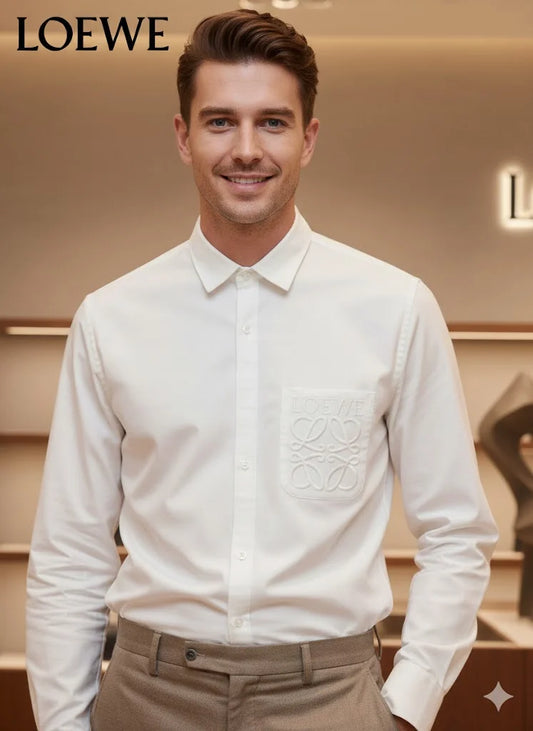 LOEWE || Men’s Anagram Embroidered Patch Pocket Button-Down Shirt