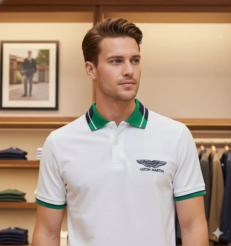 Hackett London x Aston Martin Racing (AMR) Men’s Contrast Collar Polo T-Shirt