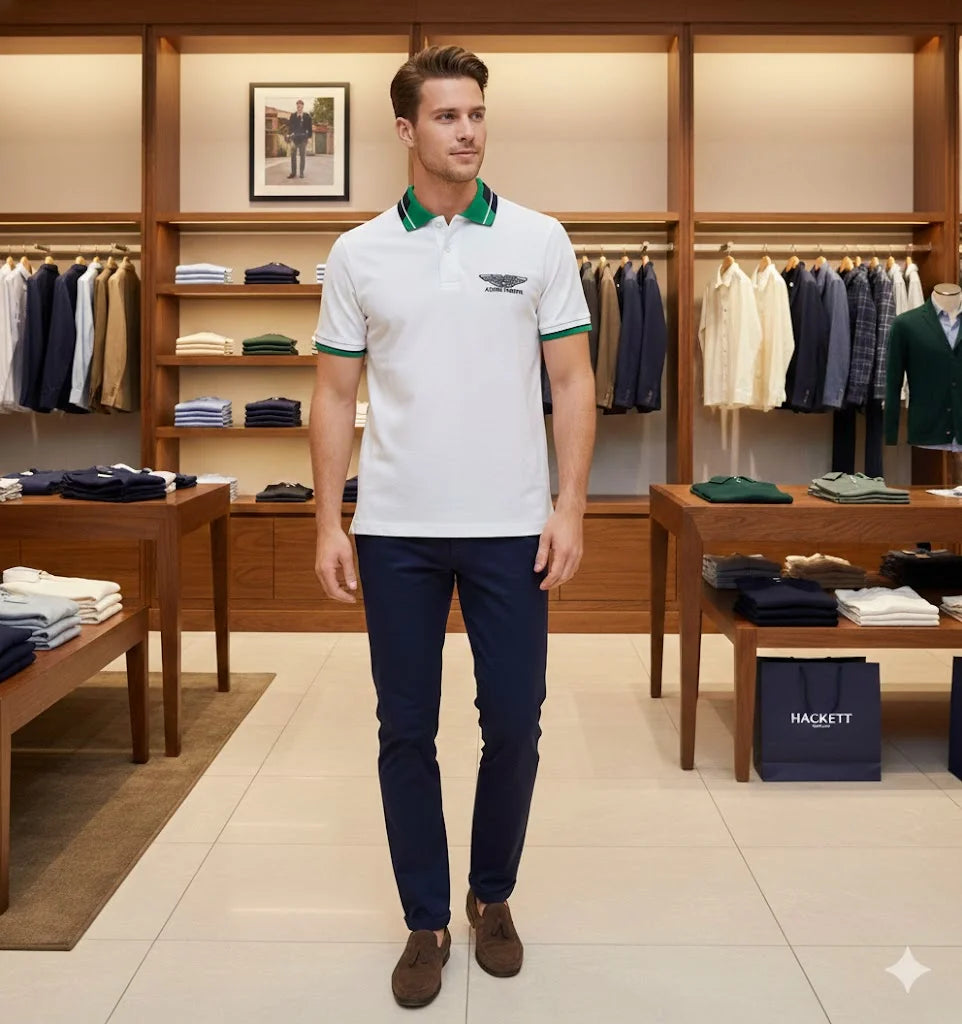 Hackett London x Aston Martin Racing (AMR) Men’s Contrast Collar Polo T-Shirt