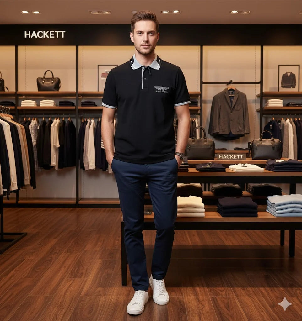 Hackett London x Aston Martin Racing (AMR) Men’s Contrast Collar Polo T-Shirt