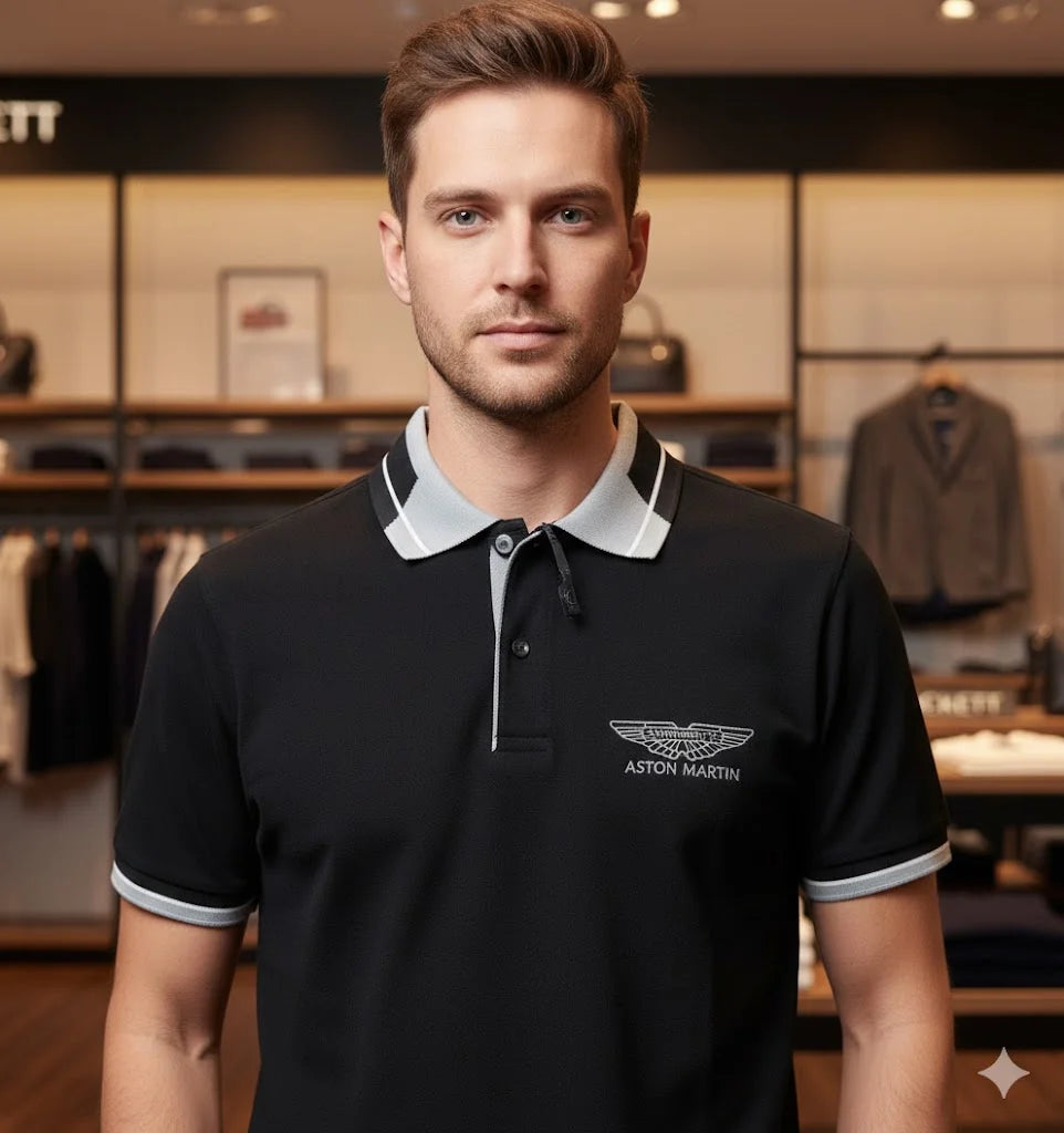 Hackett London x Aston Martin Racing (AMR) Men’s Contrast Collar Polo T-Shirt FASHION MYST