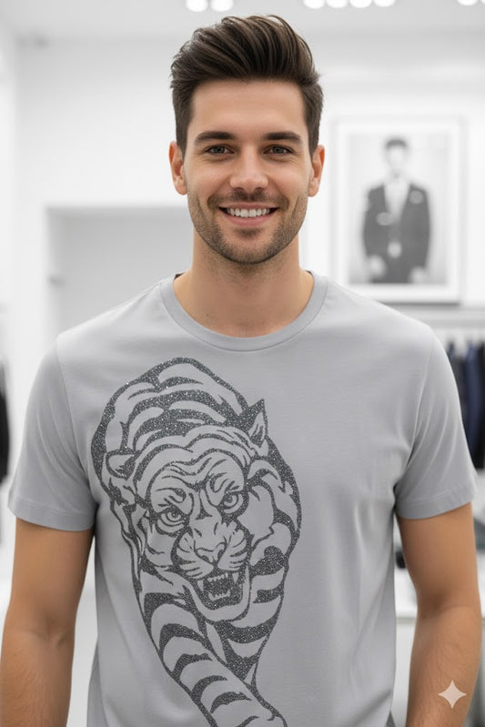 Balmain || Men's Rhinestone Tiger Graphic T-Shirt - Luxury Slim Fit Cotton Tee