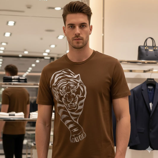 Balmain || Men's Rhinestone Tiger Graphic T-Shirt - Luxury Slim Fit Cotton Tee