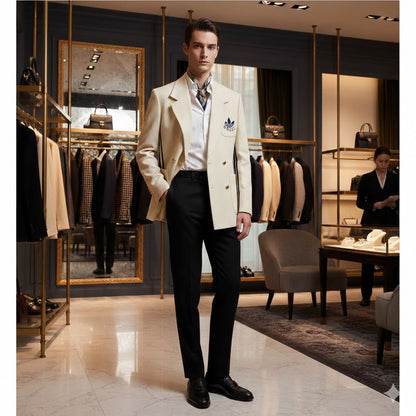 Adidas x Gucci || Double-Breasted Mohair Wool Blazer in Navy Blue/Cream