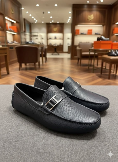 HERMES || Paris Men's Ancora Loafers – Black Grained Epsom Calfskin with Palladium Hardware