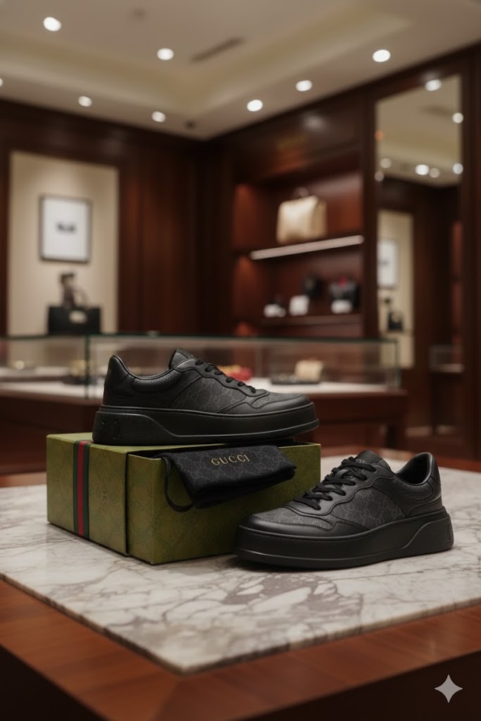 GUCCI || Men's GG Supreme Canvas and Leather Low-Top Platform Sneakers