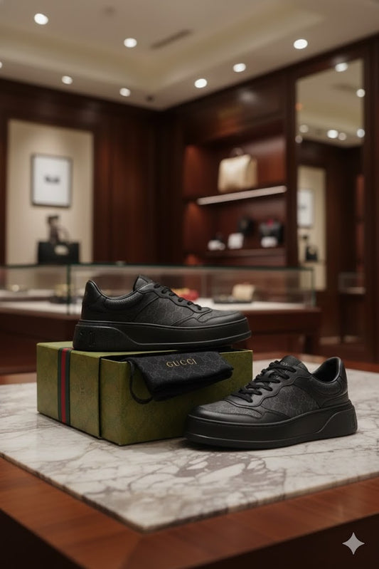 GUCCI || Men's GG Supreme Canvas and Leather Low-Top Platform Sneakers