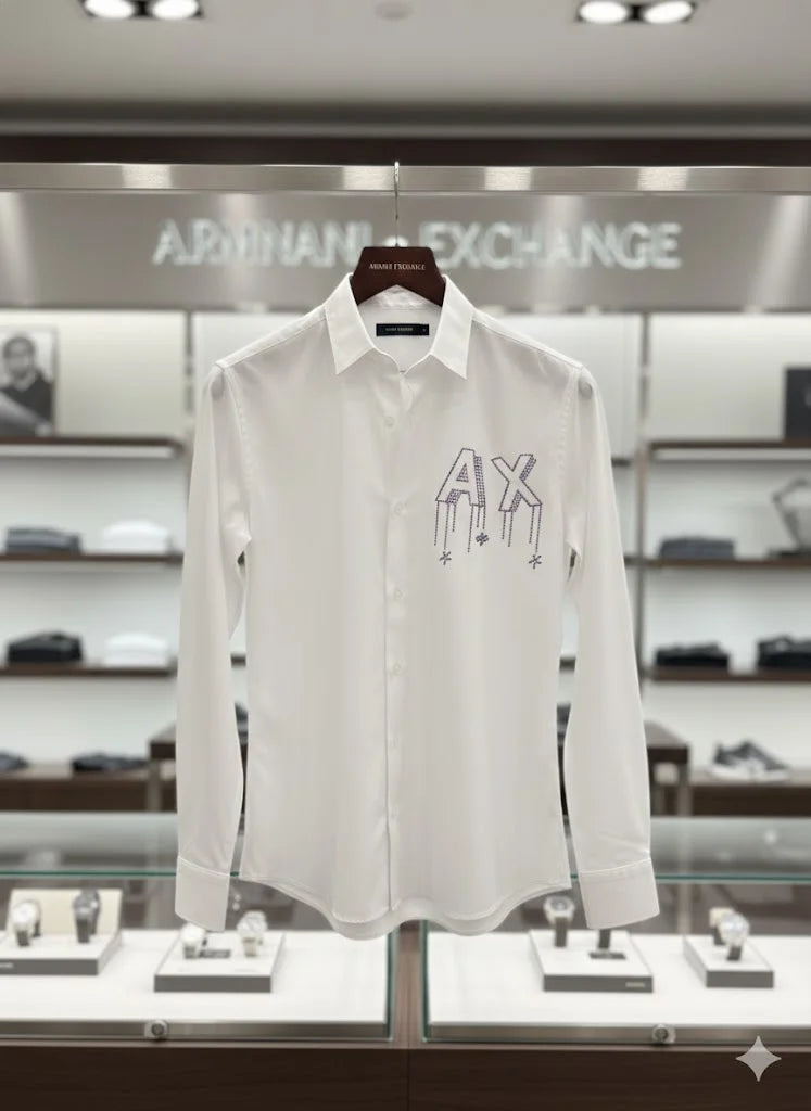 ARM*NI EXCH*NGE || Men’s Slim-Fit Long Sleeve Shirt with Studded AX Logo