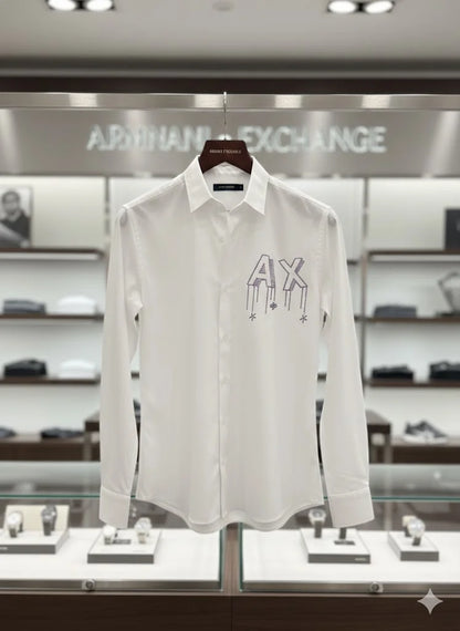ARM*NI EXCH*NGE || Men’s Slim-Fit Long Sleeve Shirt with Studded AX Logo