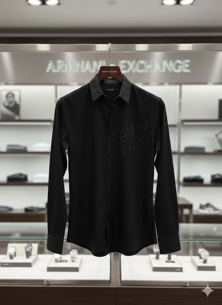 ARM*NI EXCH*NGE || Men’s Slim-Fit Long Sleeve Shirt with Studded AX Logo