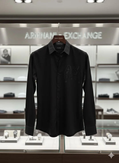ARM*NI EXCH*NGE || Men’s Slim-Fit Long Sleeve Shirt with Studded AX Logo