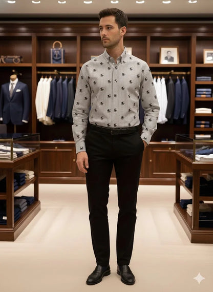 POLO RALPH LAUREN || Men's Custom Slim Fit Striped Shirt with All-Over Pony Motif