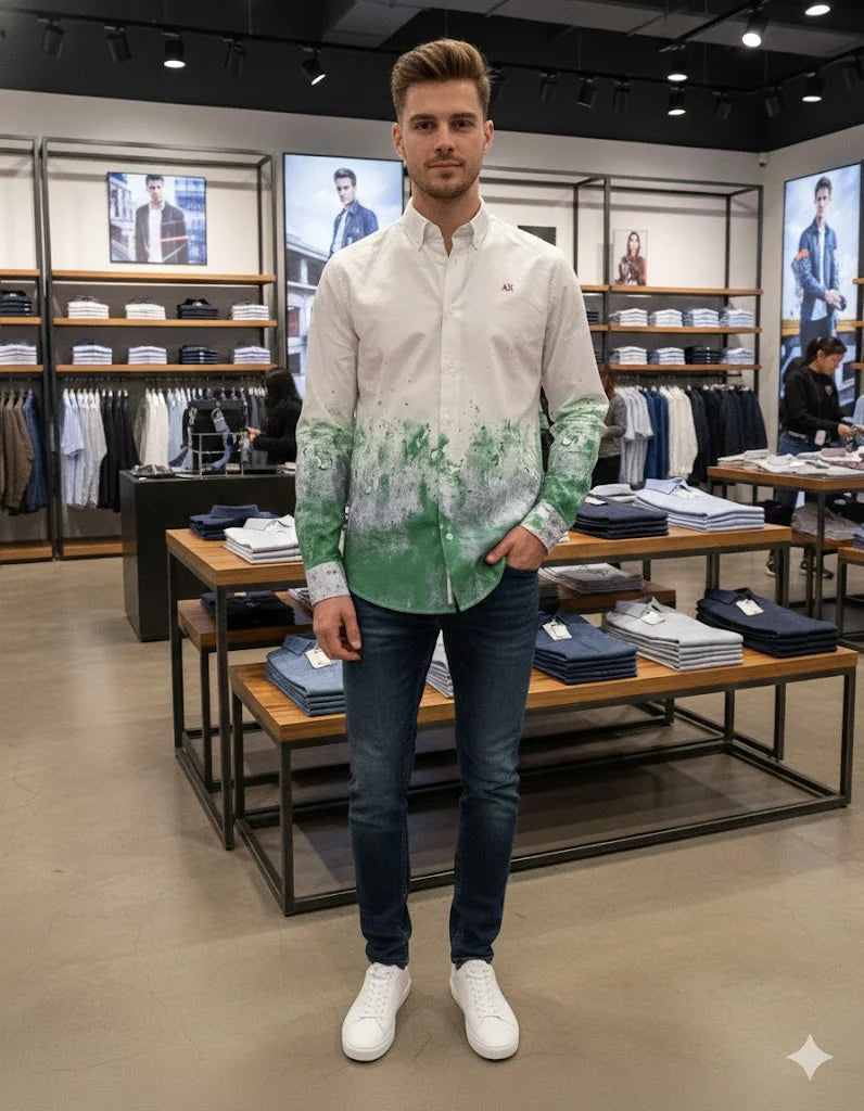 ARM*NI EXCH*NGE || Men’s Paint Splatter Ombré Slim Fit Button-Down Shirt