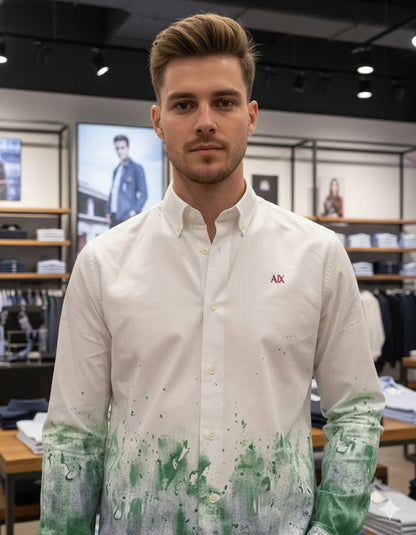 ARM*NI EXCH*NGE || Men’s Paint Splatter Ombré Slim Fit Button-Down Shirt