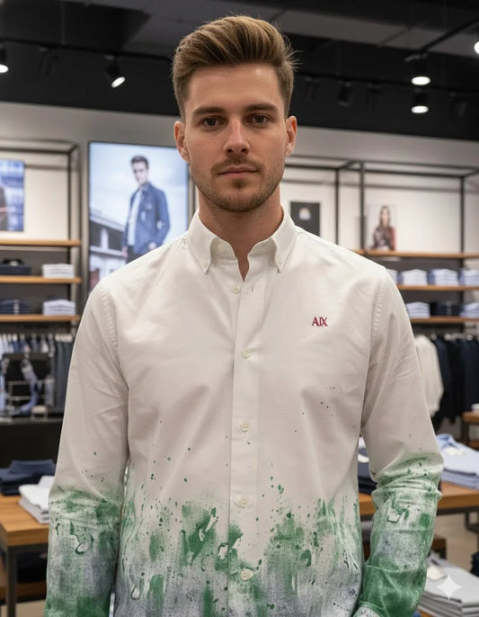 ARM*NI EXCH*NGE || Men’s Paint Splatter Ombré Slim Fit Button-Down Shirt