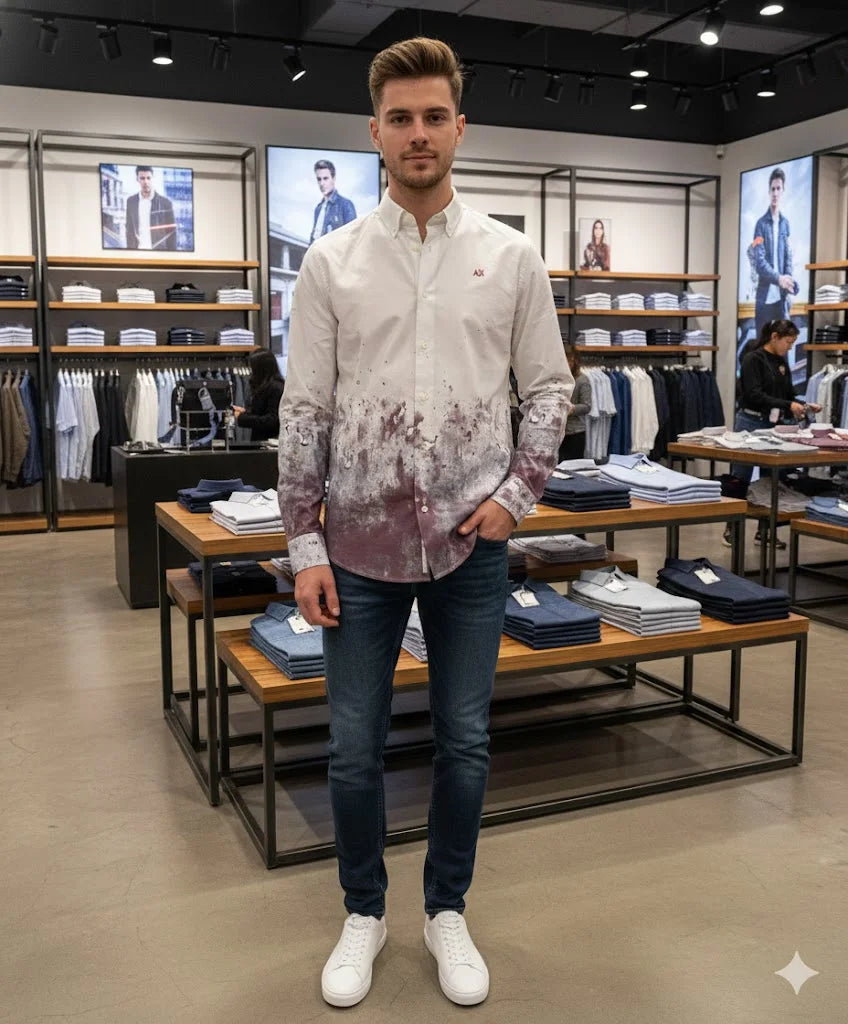 ARM*NI EXCH*NGE || Men’s Paint Splatter Ombré Slim Fit Button-Down Shirt