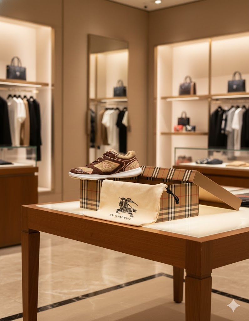 BURBERRY ||  Mesh and Leather Low-Top Sneakers with Vintage Check Broom