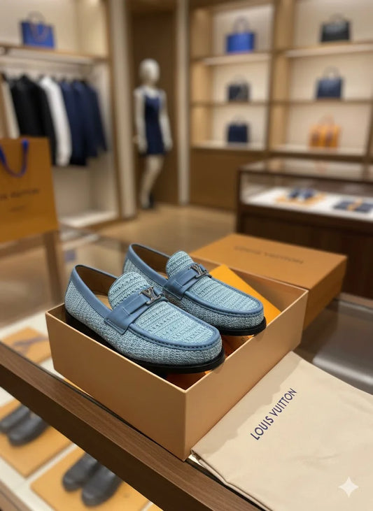 LOUIS VUITTON || Blue Knit Loafers | Luxury Men's Slip-On Shoes