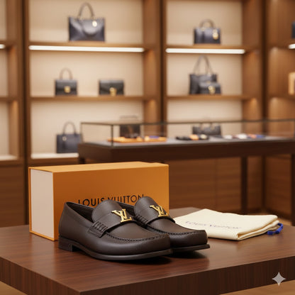 LOUIS VUITTON || Executive Leather Loafer with Gold LV Logo