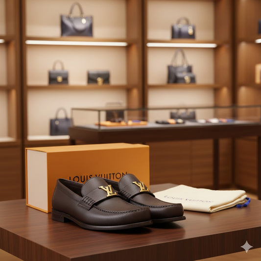 LOUIS VUITTON || Executive Leather Loafer with Gold LV Logo