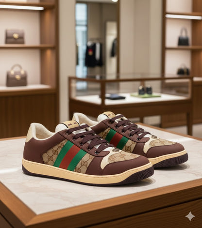 GUCCI || Men's Screener GG Canvas & Leather Sneakers - Brown/Multi